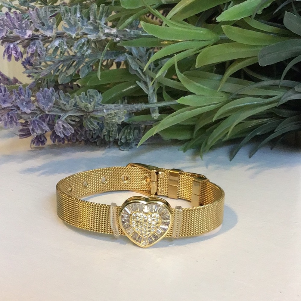 Women  Stainless Steel Gold Accent Heart Bracelet